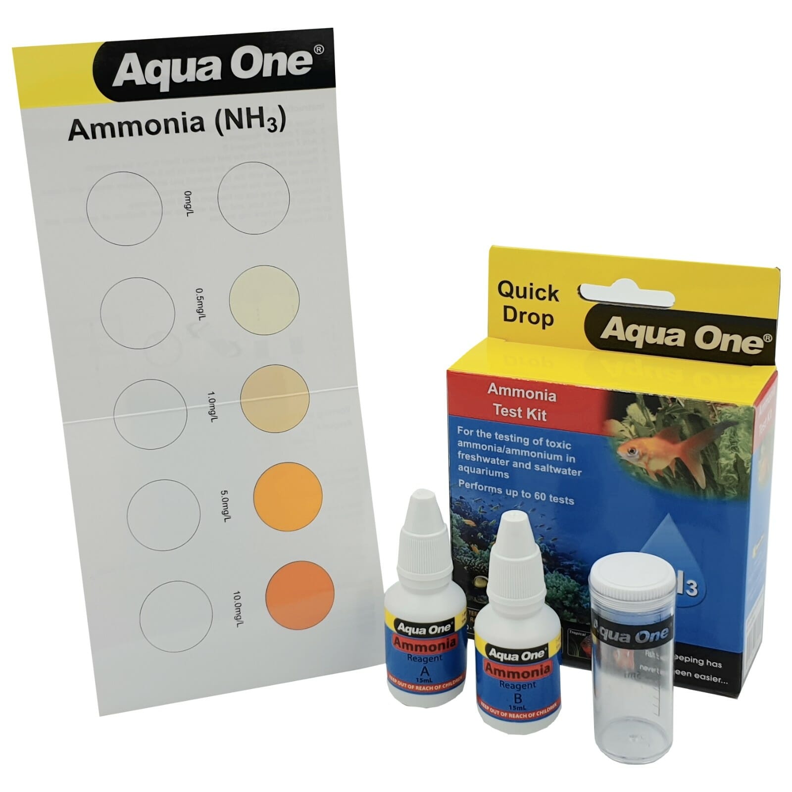 Aquarium Central Aqua One Quick Drop Ammonia NH3 Test Kit 60 Tests Aquarium Central
